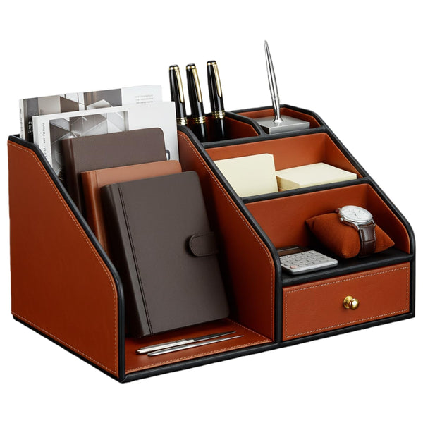 PU Leather Desk Organizer with Drawer