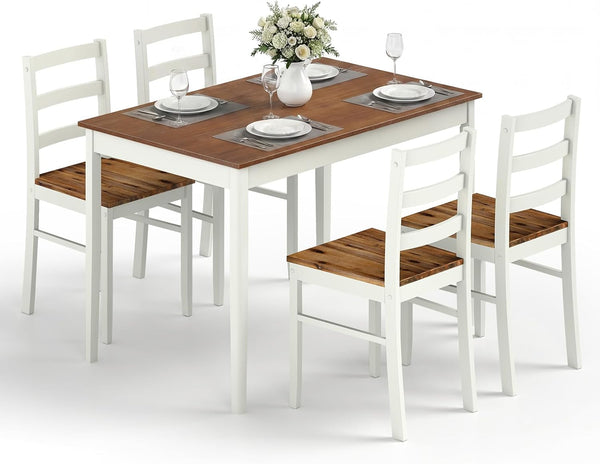 7-Piece Farmhouse Dining Table Set with 6 Chairs — Rubber Wood Legs