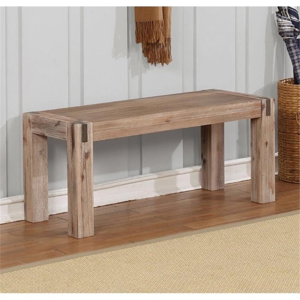 Acacia Wood Entryway Bench with Bronze Metal Inset