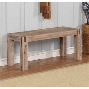 Acacia Wood Entryway Bench with Bronze Metal Inset