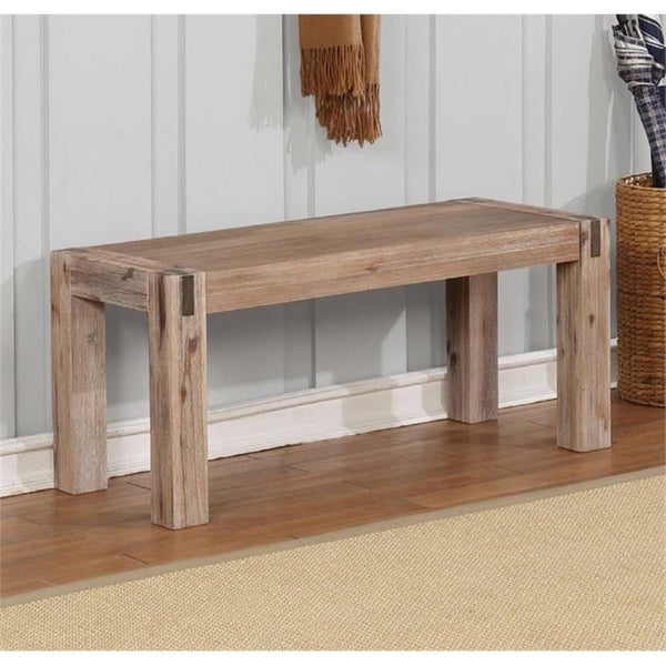 Acacia Wood Entryway Bench with Bronze Metal Inset