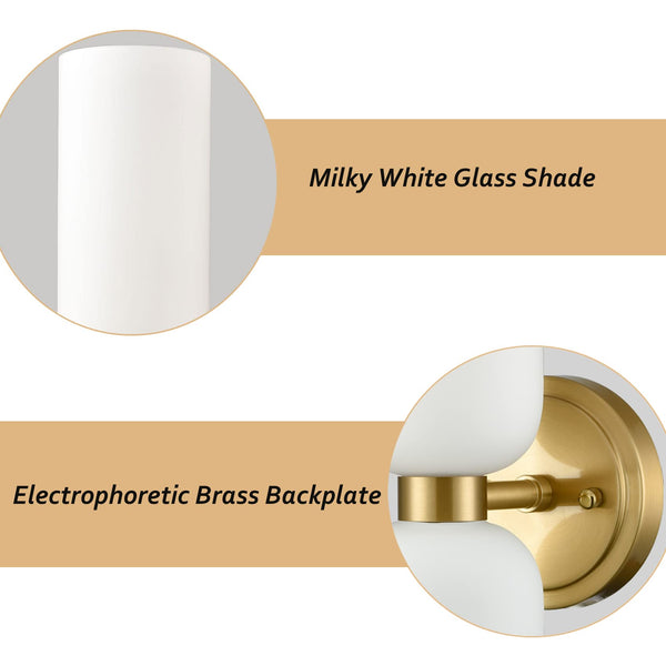 Modern 2-Light Wall Sconce Set of 2 with Milky White Glass Shade