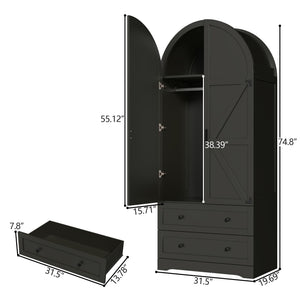 Armoire Wardrobe Closet with 2 Drawers & Hanging Rod