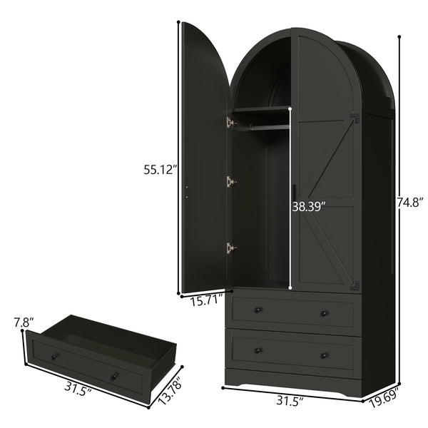 Armoire Wardrobe Closet with 2 Drawers & Hanging Rod