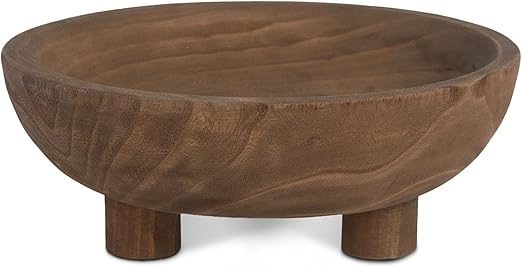 Oak Wood Decorative Bowl with Feet Boho Rustic Home Decor