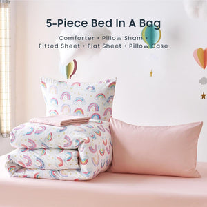 Rainbow Comforter Set for Girls – Twin 5-Piece Bed in a Bag