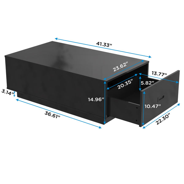 41" LED Coffee Table with 2 Drawers – High Gloss Black