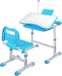 Kids Height-Adjustable Desk and Chair Set with LED Light, Drawer & Bookstand