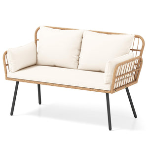 2-Seater Outdoor PE Rattan Loveseat Sofa with Cushions