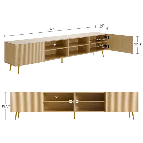 86-Inch TV Stand with Fluted Doors & Adjustable Shelves