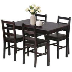 5-Piece Solid Pine Wood Dining Table Set with Upholstered Chairs