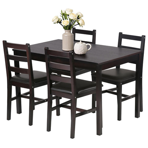 5-Piece Solid Pine Wood Dining Table Set with Upholstered Chairs