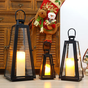 Set of 3 Decorative Metal Candle Lanterns with Tempered Glass — Indoor & Outdoor