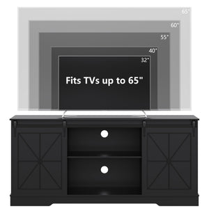 Farmhouse TV Stand with Sliding Barn Doors & Storage Cabinets