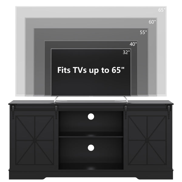 Farmhouse TV Stand with Sliding Barn Doors & Storage Cabinets