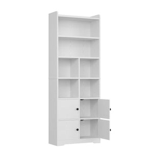 Tall Bookshelf with Doors & Storage – 74.6" White
