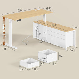 L-Shaped Electric Standing Desk with Drawers & Power Outlet