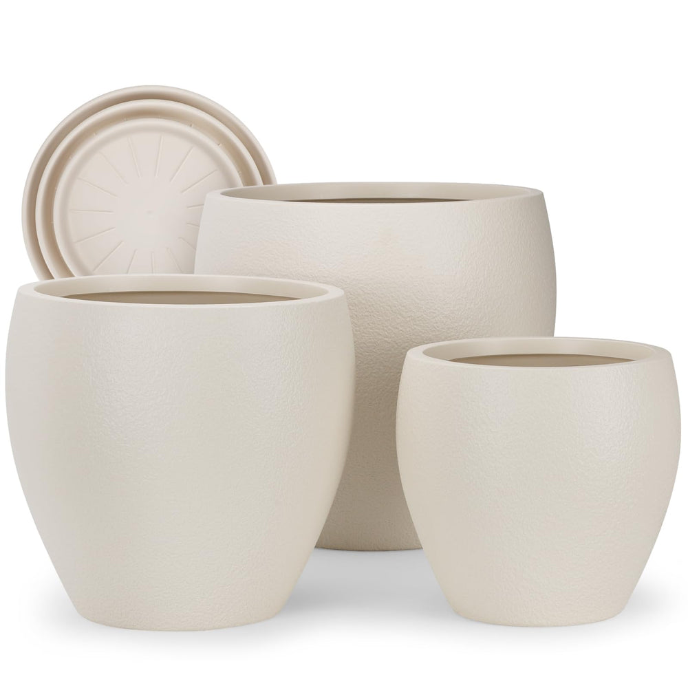 Large Plant Pots Set of 3 with Drainage Holes and Trays