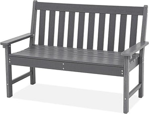 HDPE Outdoor Garden Bench – 2-Person Patio Seat with Faux Wood Grain