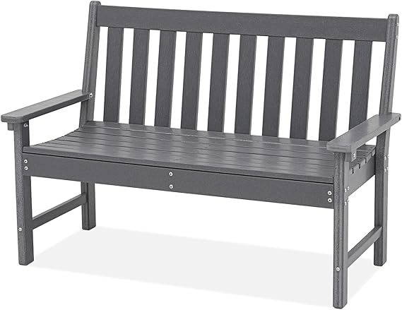 HDPE Outdoor Garden Bench – 2-Person Patio Seat with Faux Wood Grain