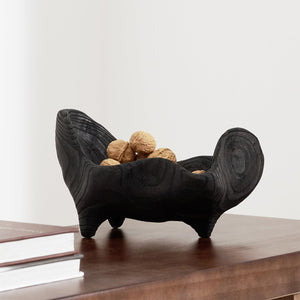 Oak Wood Decorative Bowl with Feet Boho Rustic Home Decor