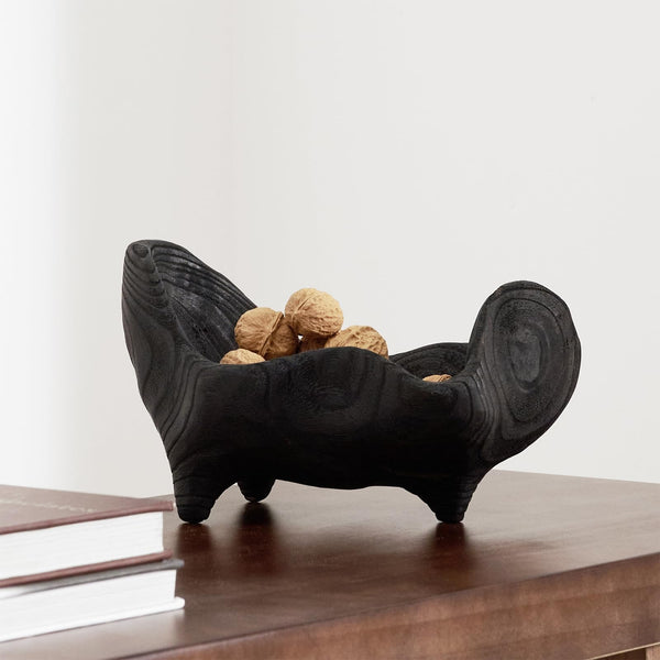 Oak Wood Decorative Bowl with Feet Boho Rustic Home Decor