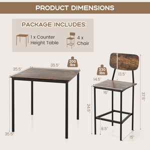 5-Piece Counter Height Dining Table Set with 4 Bar Stools