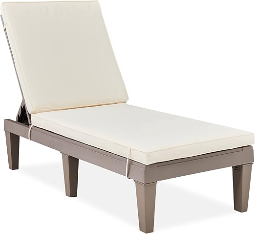Outdoor Patio Chaise Lounge Chair with Adjustable Backrest & Cushion