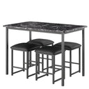5-Piece Dining Table Set with Faux Marble Top & 4 PU Stools