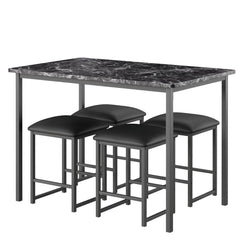 5-Piece Dining Table Set with Faux Marble Top & 4 PU Stools