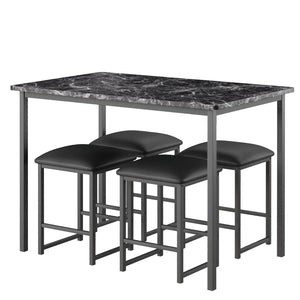 5-Piece Dining Table Set with Faux Marble Top & 4 PU Stools