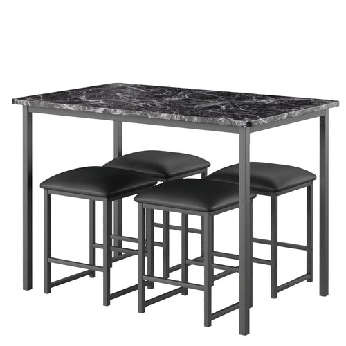 5-Piece Dining Table Set with Faux Marble Top & 4 PU Stools