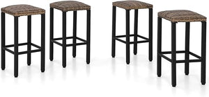 5-Piece Patio Bar Set with Metal Table & 4 Wicker Bar Stools