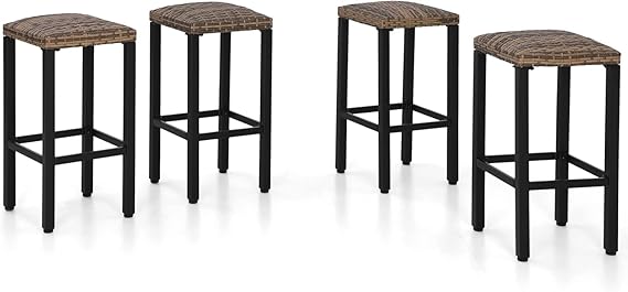 5-Piece Patio Bar Set with Metal Table & 4 Wicker Bar Stools