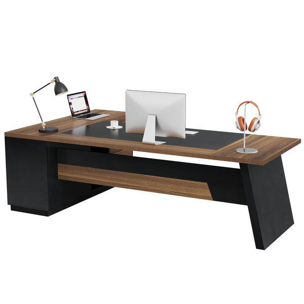 L-Shaped Executive Desk with Drawers and File Cabinet