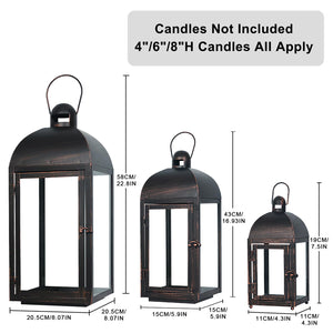 Decorative Candle Lanterns Set of 3 – Large Metal & Glass Outdoor Indoor Lanterns