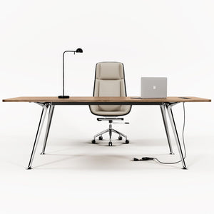 60-Inch Executive Desk with Built-In Power Outlet & Chrome Legs