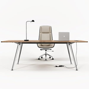 60-Inch Executive Desk with Built-In Power Outlet & Chrome Legs