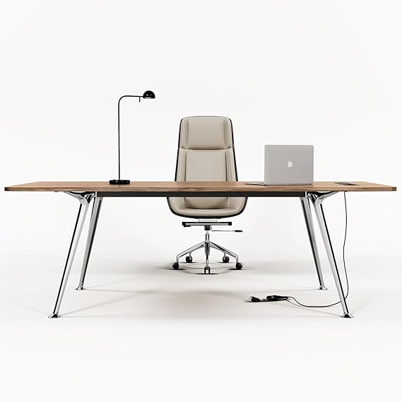 60-Inch Executive Desk with Built-In Power Outlet & Chrome Legs