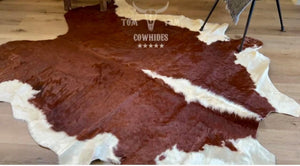 Large Hair-On Cowhide Rug 7x6.5 Ft – Genuine Leather Area Rug