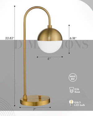 Modern Gold Table Lamp with White Glass Globe – Dimmable