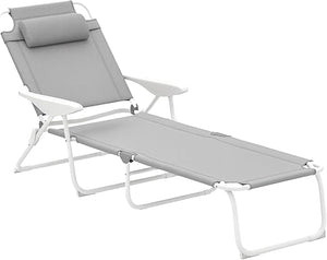 Folding Outdoor Chaise Lounge Chair with Reclining Back & Armrests