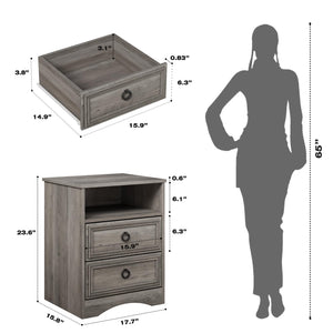 2-Drawer Wood Nightstand with Open Compartment