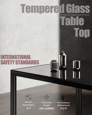 5-Piece Tempered Glass Dining Table Set with PU Leather Chairs