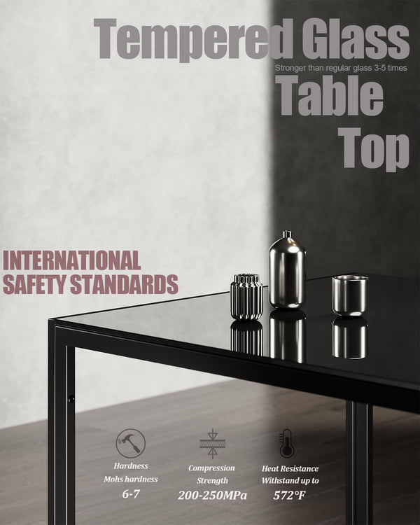 5-Piece Tempered Glass Dining Table Set with PU Leather Chairs