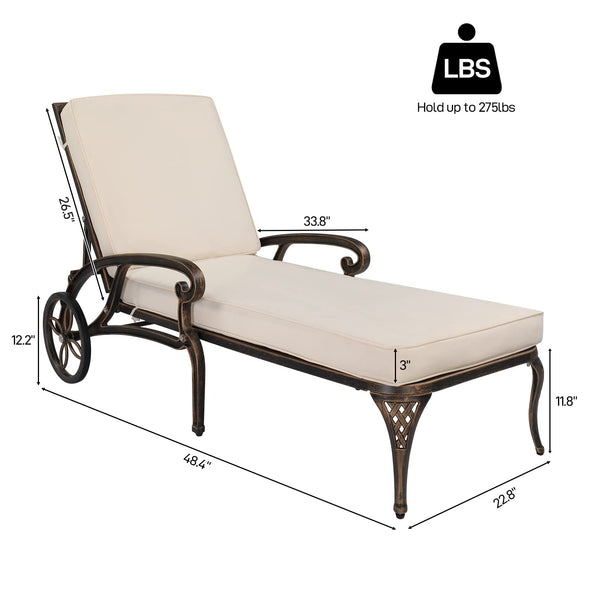 Outdoor Aluminum Chaise Lounge Chair Set of 2 with Adjustable Backrest & Cushions