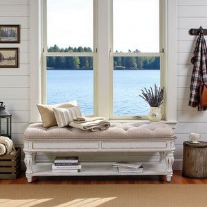 Upholstered Bedroom Bench with Storage Shelf