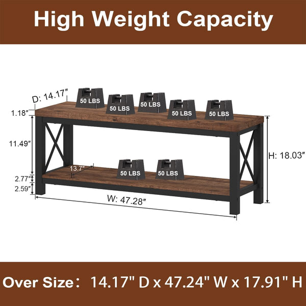 47" Entryway Bench with 2-Tier Shoe Storage