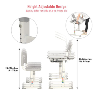 Kids Height-Adjustable Desk and Chair Set with LED Light, Drawer & Bookstand