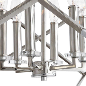 6-Light Polished Nickel Steel Pendant Chandelier – Cube Design
